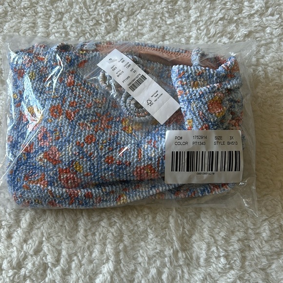 J Crew Scrunch Smocked Paisley Sweetheart Bikini Top Blue Afternoon Size 3X NEW - Picture 6 of 6